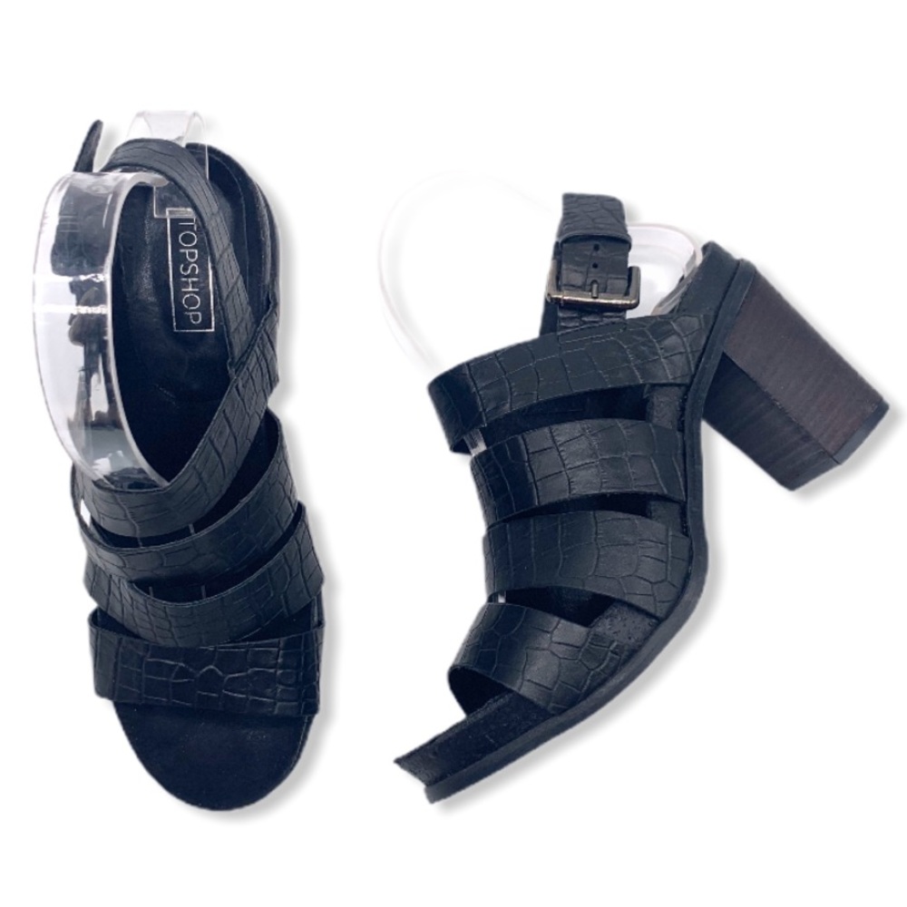 TOP SHOP Croc Pattern Strap Chunky Heels